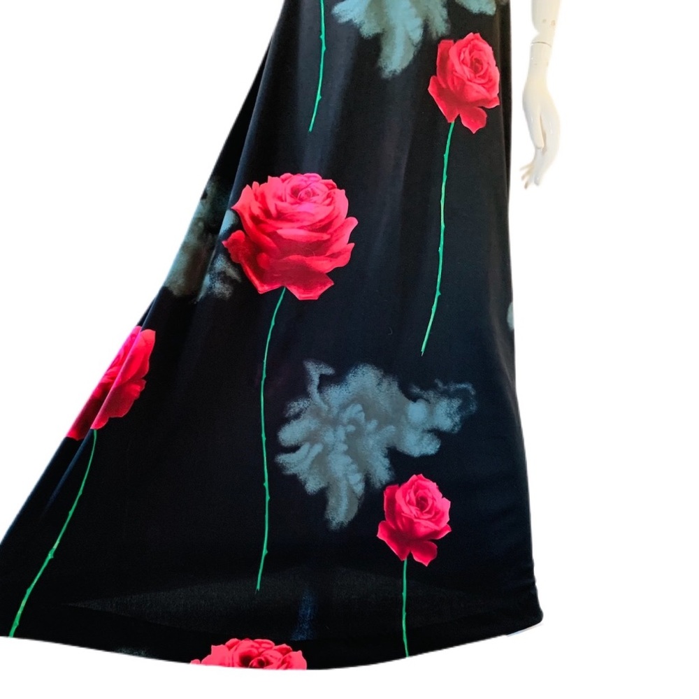 Vintage 70’s Rose Print Disco Queen Halter Maxi Dress - Picture 5 of 6